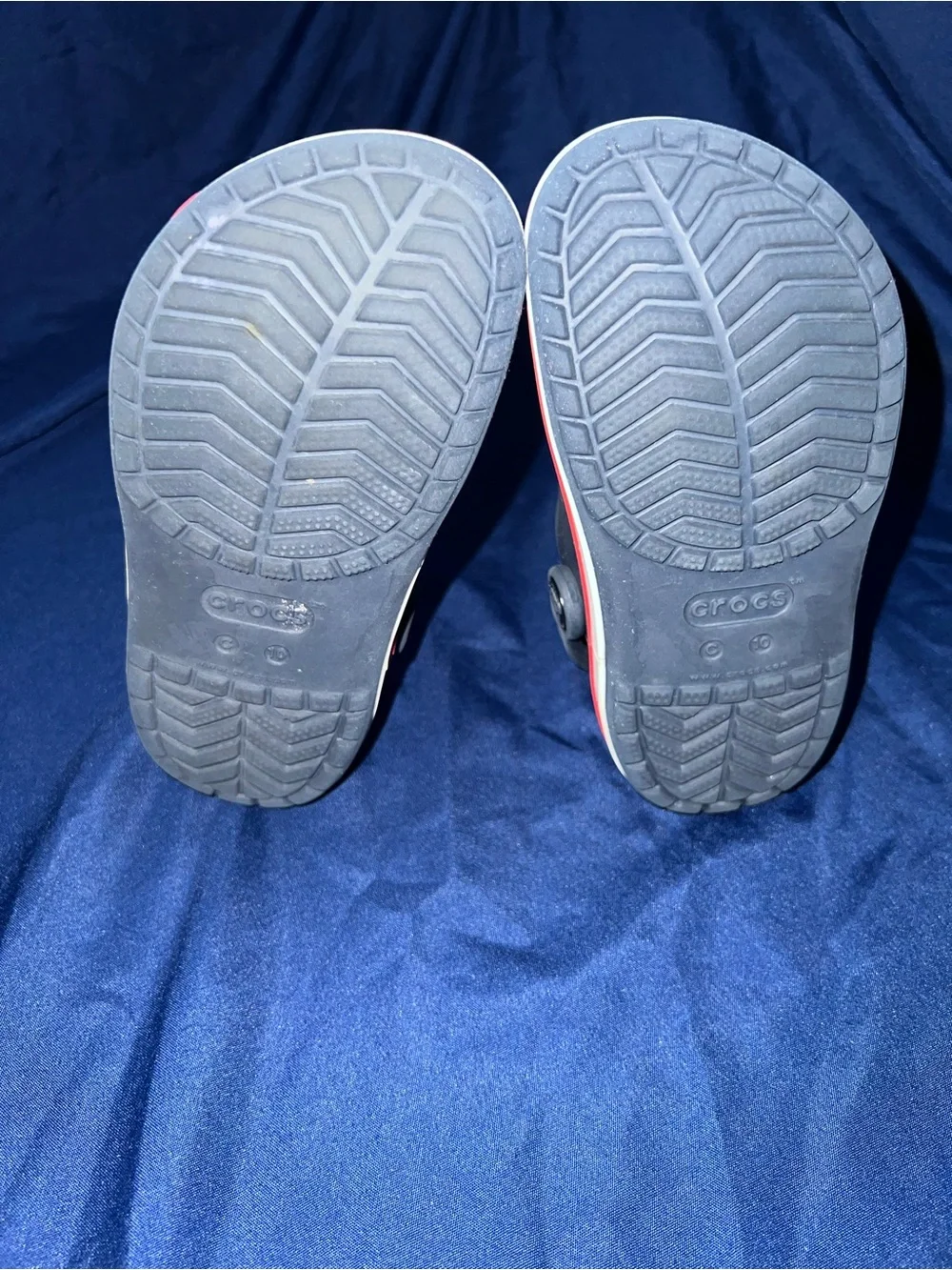 CROCS Kids Navy Clogs with Red and White Stripe
